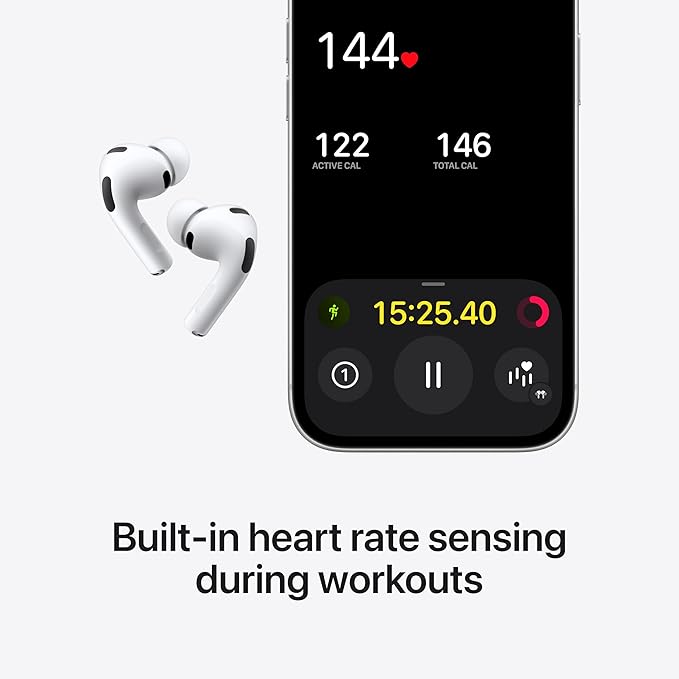 سماعات أذن لاسلكية Apple AirPods Pro 3، ميزة إلغاء الضوضاء النشط، الترجمة الفورية، استشعار معدل ضربات القلب، ميزة مساعدة السمع، سماعات بلوتوث، صوت مكاني، صوت عالي الدقة، شحن عبر منفذ USB-C
